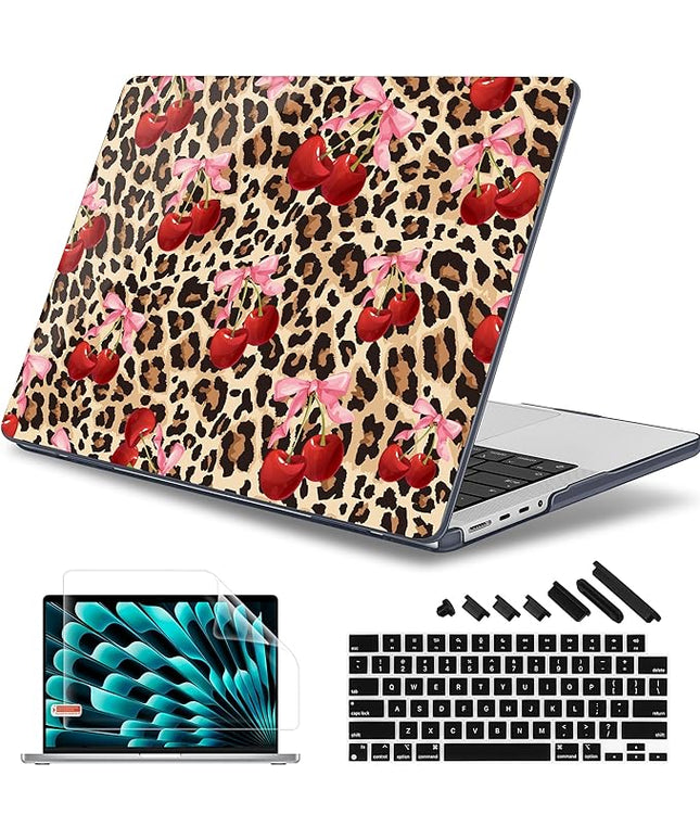 May Chen Case for MacBook Pro 14 inch, Models A2442 A2779 A2918 A2992 A3401 A3185 A3112 A3434, M1 M2 M3 M4 M5 Chip (2021-2025 Release), Plastic Hard Shell Case with Keyboard Cover, Cherry and Cheetah