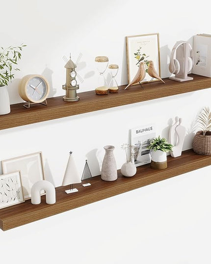 Fun Memories 55 Inch Floating Shelves Bedroom, Large Extra Floating Shelf Set of 2 with Invisible Brackets, Walnut