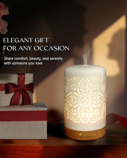 Earnest Living Essential Oil Diffuser White Ceramic Diffuser 100 ml Timers Night Lights and Auto Off Function Home Office Humidifier Aromatherapy Diffusers for Essential Oils