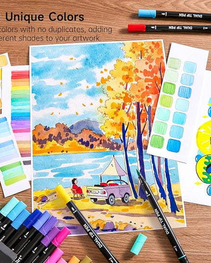 Shuttle Art Dual Tip Brush Marker Pens, 30 Colors Dual Tip Calligraphy Pens Fine and Brush Tip Markers Set, Water-based Ink Perfect for Kids Adult Artist Calligraphy Journal Doodling Writing