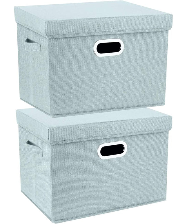 TYEERS Collapsible Storage Bins With Lids, Large Fabric Storage Boxes - 2 Pack - Aqua Spring