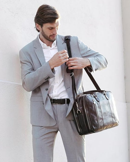Time Resistance Leather Laptop Briefcase - Full Grain Leather Computer Bag for Men and Women