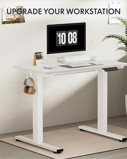 FLEXISPOT EN1 One-Piece Standing Desk, 40"x24" Seamless Desktop Electric Height Adjustable for Home Office, Study Rooms & Multi-Device Workstations, White(White Frame)