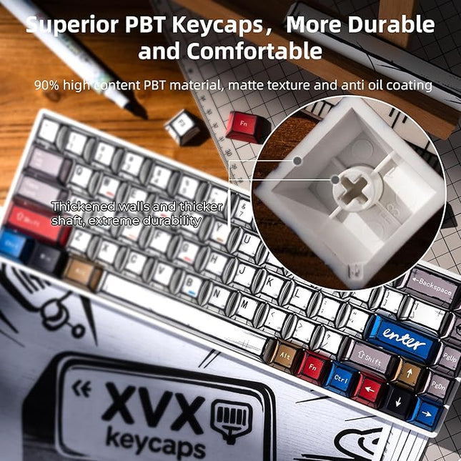 XVX Retro PBT Keycaps, Cherry Profile Keycap Set, Dye Sublimation Graffiti Keyboard Keycaps Suitable for 60% 65% 75% 80% 100% MX Switches Mechanical Keyboard