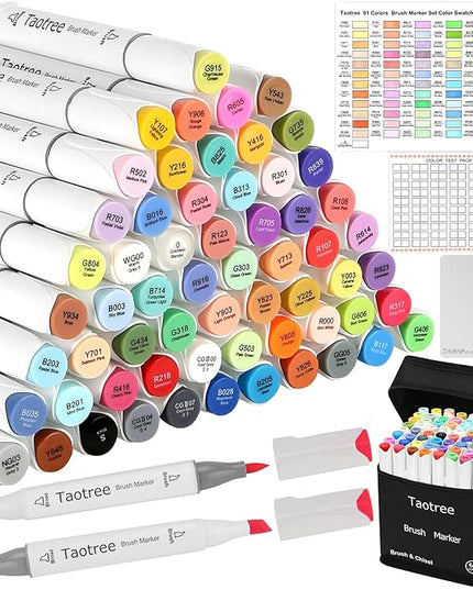 Taotree Alcohol Brush Markers Set Art Supplies, 61 Colors Dual Tip Art Coloring Markers Pens, Brush & Chisel Tip Sketch Pens, Drawing Supplies Gift for Artist Adult Coloring Book Painting, Sketching