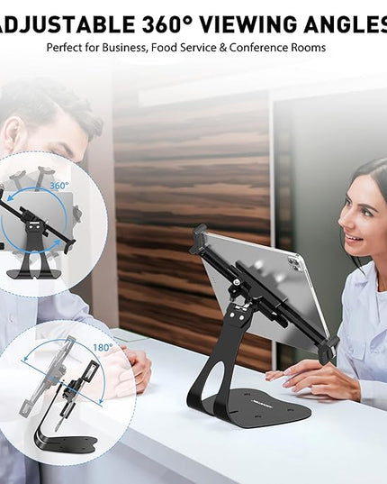 AboveTEK Anti-Theft iPad Kiosk Stand, 360° Swivel POS Tablet Mount with Security Cable & Key, Fits 7–13-inch iPad & Samsung Galaxy Tab, Perfect for Retail & Business
