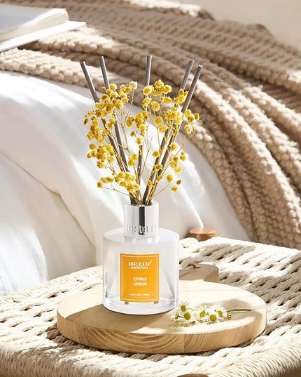 Airkeep Reed Diffuser Set,3.38 fl oz (100 ml) - Citrus Lemon Oil Diffusers with 8 Reed Sticks, Home Fragrance Reed Diffuser for Bathroom Shelf Decor