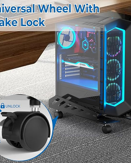AGPTEK CPU Stand, Computer Tower Stand Adjustable Length(15.7"-20")and Adjustable Width (6.3"-11.8") with 2 Locking Wheels and 2 Caster Wheels, UPC Steel Rolling Stand Computer Stand for Desktop Tower