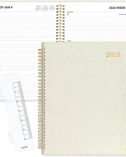 SUNEE 2026 Planner, Weekly and Monthly Calendar Planner 9"x11.2"- 12 Month (January 2026 - December 2026), Linen Cover, Pocket, Bookmark, Notes, Monthly Tab, Beige