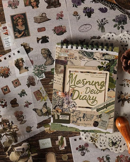 SIBLYMONA Vintage Stickers Pack, 50 Sheets Over 500 Pcs Art Stickers for Journaling, Scrapbooking Supplies and Junk Journal Bullet Journal Deco & Collage Kit Planner Accessories (Furniture)
