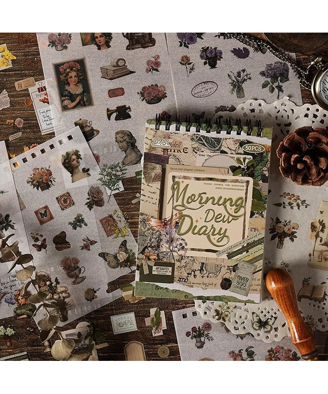 SIBLYMONA Vintage Stickers Pack, 50 Sheets Over 500 Pcs Art Stickers for Journaling, Scrapbooking Supplies and Junk Journal Bullet Journal Deco & Collage Kit Planner Accessories (Furniture)