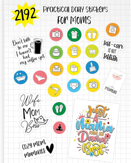 Vladi Creative Busy Mom Planner Stickers - 2190+ pcs, 18 Sheets, Decorative & Productivity-Boosting Colorful Stickers for Journals, Calendars, Scrapbooking, Time Management, & DIY Planner Decoration