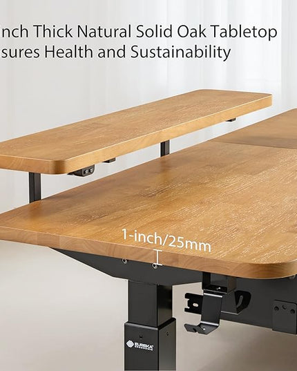 EUREKA ERGONOMIC L Shaped Standing Desk w Solid Wood Tabletop,61" Electric Corner Computer Desk, Adjustable Height Desk w Keyboard Tray,Dual Motor,LED Monitor Stand,Right/Oak