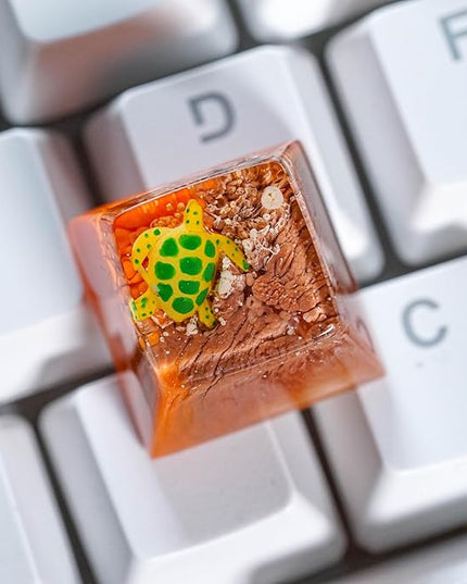 Sea Turtle Artisan Keycap Brown and Orange Ocean R1 SA Profile Custom Sea Creatures Keycaps 1U ESC Handmade Gaming Resin Key Cap Cherry MX Switch Compatible Mechanical Keyboard Turtle Lover Gift