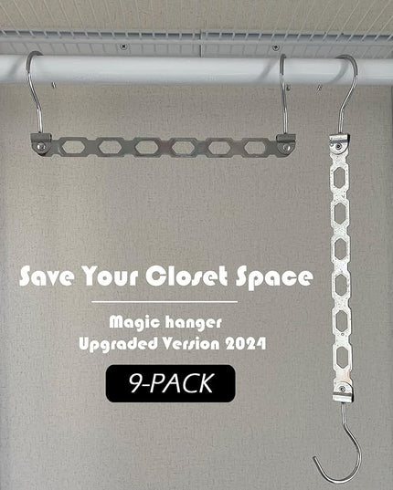 Hangers Space Saving, Metal Hanger Organizer, Closet Space Savers, Collapsible Magic Hangers for Heavy Clothes, Closet Organizers and Storage, College Dorm Room Essentials (Upgrade Chrome Metal)