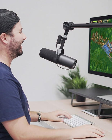 MOUNT-IT! Adjustable Microphone Boom Arm [3/8’’ to 5/8’’ Screw Adapter] Suspension Scissor Mic Stand, Desk Mount For Blue Snowball, Yeti, & Other Studio and Gaming Microphones (With Cable Management)
