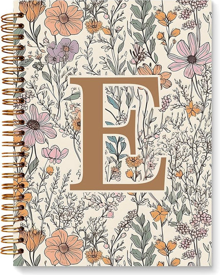 JXREQ Vintage Boho Floral Personalized Notebook, Initial Letter E Notebook Journal, Monogram Notebook, Monogrammed Gifts for Women, Boho Office Supplies, Flower Spiral Notebook 5.5x8.3