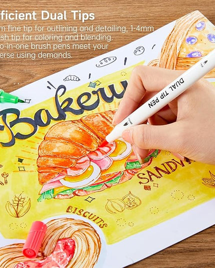 Shuttle Art Dual Tip Brush Pens, 70 Colors, Fine and Brush Dual Tip Markers Set, Portable Storage Case, Ideal for Calligraphy, Coloring, Doodling, Writing