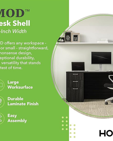 HON MOD Executive Desk 48-Inch Large Computer Desk Shell, Thick Wooden Laminate, Modern Table with Cord Management, 48'W x 30'D x 29'H, Java Oak
