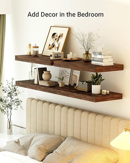Heimlove 12 Inch Deep Floating Shelves, 72 x 12 inches Long Wall Shelf, Large Extra Display Shelf & Storage Shelf, Rustic Wood Wall Shelves for Fireplace Mantel, Rustic Brown - 1Pack