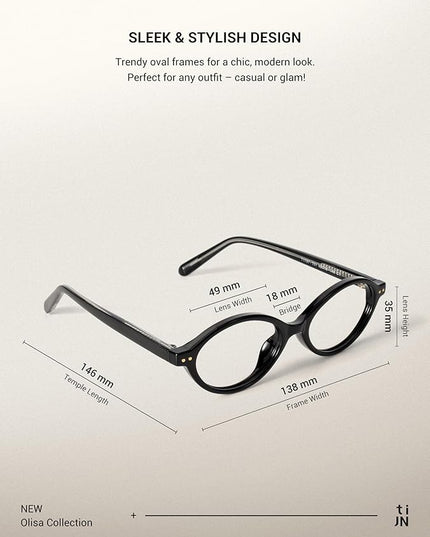 TIJN Olisa Blue Light Blocking Glasses for Women Men,Oval Glasses Frame Bluelight Glasses for Gaming/Computer/Screen
