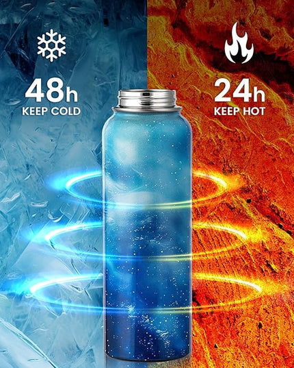 40oz Insulated Water Bottle, Triple Wall Vacuum Stainless Steel Water Bottles - Keeps Cold 48H, Reusable Metal water flask Jug for Gym, Sports, Camping, Hiking,Travel, Aurora-Blue