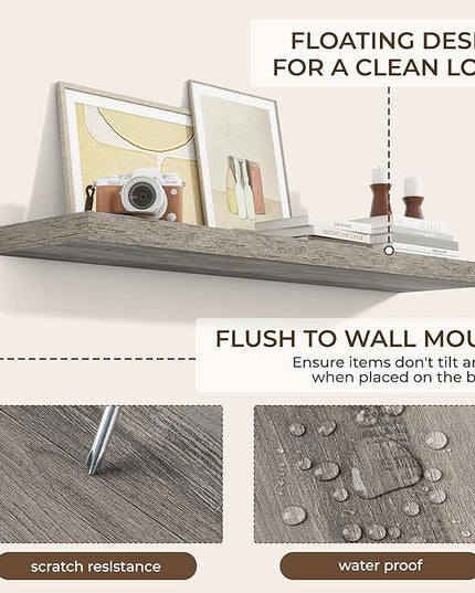 RICHFOCUS 40Inch Floating Shelves for Wall 2 Pack Shelves for Bedroom|Kitchen|Bathroom Wall Mounted Rustic Wood Floating Shelf with Invisible Brackets for Books|Storage|Decor, Grey