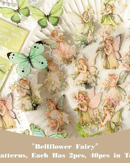 SIBLYMONA Vintage Fairy Stickers 120Pcs Transparent Stickers for Scrapbooking Journaling, Floral Butterfly Cottagecore Junk Journal Scrapbook Supplies, Rub On Transfers for Crafts (120, Blue)