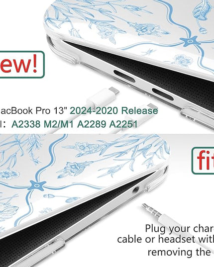DONGKE Compatible with MacBook Pro 13 inch Case 2024 2023-2020 Release A2338 M2/M1 A2251 A2289 with Retina Display & Touch ID, Plastic Hard Shell & Keyboard Cover & Screen Film - Millefleurs