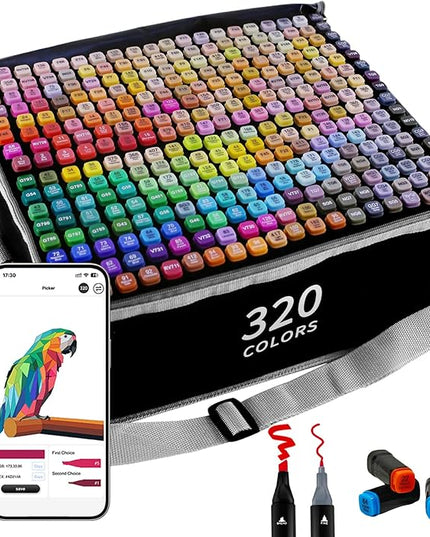 320 Colors Alcohol Markers with APP, Dual Tip Art Marker for Adults Coloring Books, Alcohol Based Illustration Markers Set for Adult Artist Drawing Sketching Painting Lettering Cards