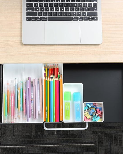 OSteed Under Desk Drawer Black 21" with 4 Divider Trays, Under Shelf Pencil Drawer Pull-out, Standing Desk Metal Storage Attachment Slide Out for Workbench
