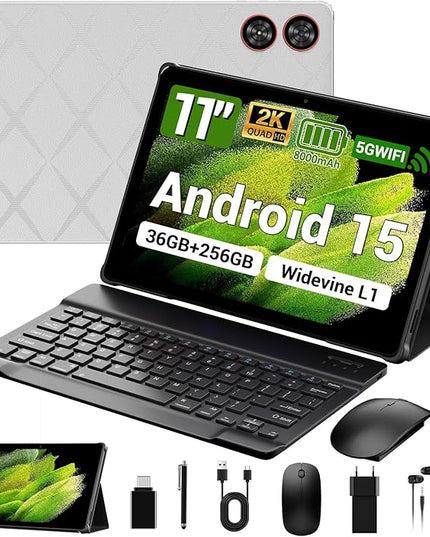 DEZLTID 2025 Tablet 11 inch Android 15 Tablets with Keyboard Stylus Mouse: 2K IPS Tablette (2000x1200), 36GB+256GB(2TB TF)-Gray