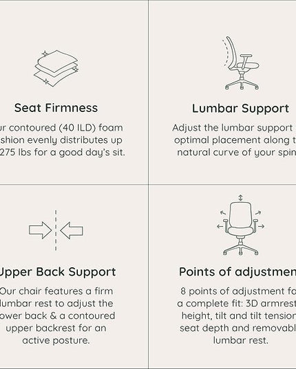 Branch Ergonomic Chair - A Versatile Desk Chair with Adjustable Lumbar Support, Breathable Mesh Backrest, and Smooth Wheels - Experience Optimal Comfort and Support - Sand - White