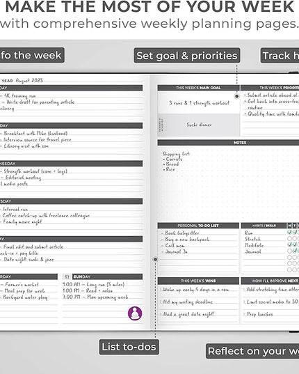 Clever Fox Planner Large – Undated Weekly & Monthly Planner for Productivity, Time Management & Goals – Organizer Journal – 7x10” (Black)