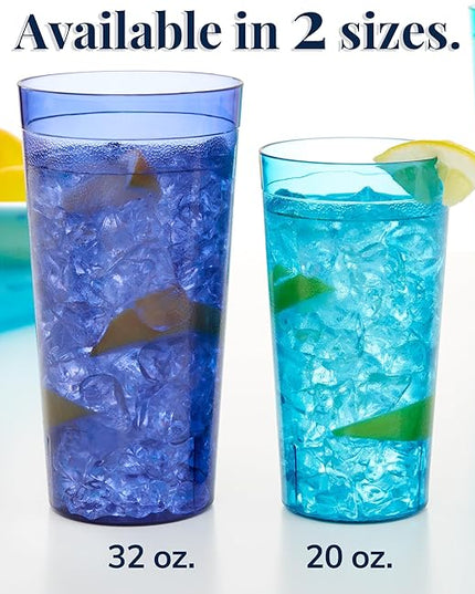 US Acrylic Cafe Plastic Reusable Tumblers (Set of 16) 20-ounce Water Cups Coastal Colors | Restaurant Style Drinking Glasses Value Set, Stackable, BPA-free, Made in the USA | Top-rack Dishwasher Safe