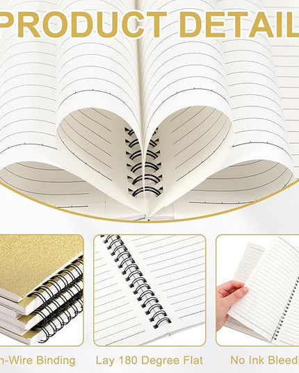 Yahenda Spiral Notebook Bulk A5 Journal Lined 8.3'' x 5.5'' Writing Composition Paper Small Notepad Subject Notebook for Students Office Business Back to School Supplies(Light Gold,6 Pcs)