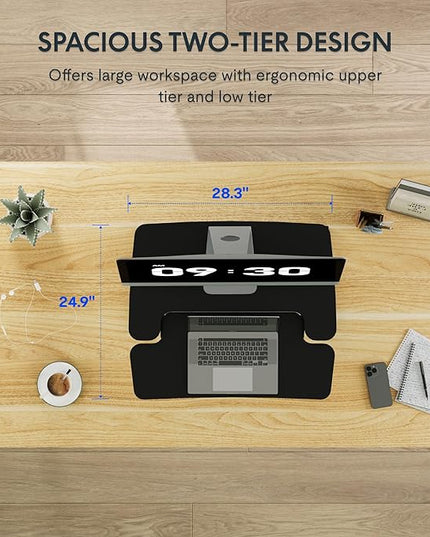 FLEXISPOT Standing Desk Converter 28" Wide Height Adjustable Sit Stand Riser, Small Size Desktop Workstation with Keyboard Tray for Home and Office, Black