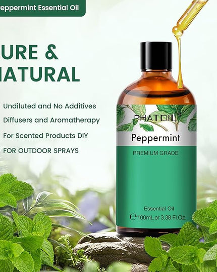 PHATOIL Peppermint Essential Oil, Huge 3.38 Fl Oz Pure and Natural, Premium Grade Essential Oil for Diffuser and Aromatherapy