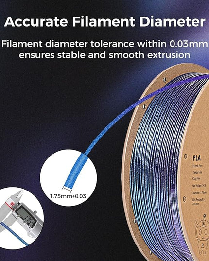 Sovol 3D Printer Silk Shiny Multicolored Fast Change Rainbow PLA 1kg (2.2 lbs) Spool 3D Printing Materials, Dimensional Accuracy +/- 0.03 mm, 1.75 mm, Glittery Dark Rainbow