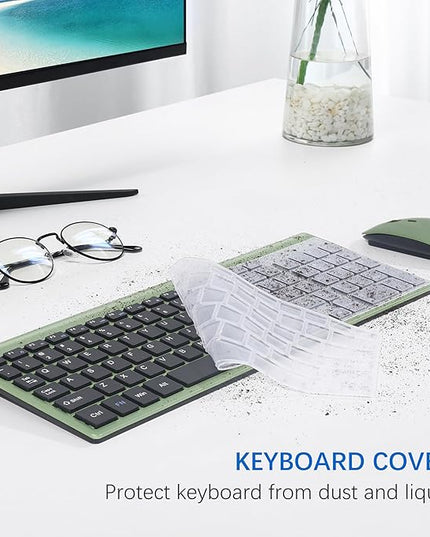 Wireless Keyboard and Mouse Ultra Slim Combo, TopMate 2.4G Silent Compact USB 2400DPI Mouse and Scissor Switch Keyboard Set with Cover, Batteries Included, for PC/Laptop/Windows/Mac - Green Black