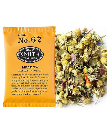 Steven Smith Teamaker Meadow No. 67, Chamomile, Rooibos, Hyssop & Rose Petals, Herbal Tea Blend, Caffeine-Free, Sugar-Free, Sustainably Grown, Tea Bags, 100 Sachets, 0.85oz each