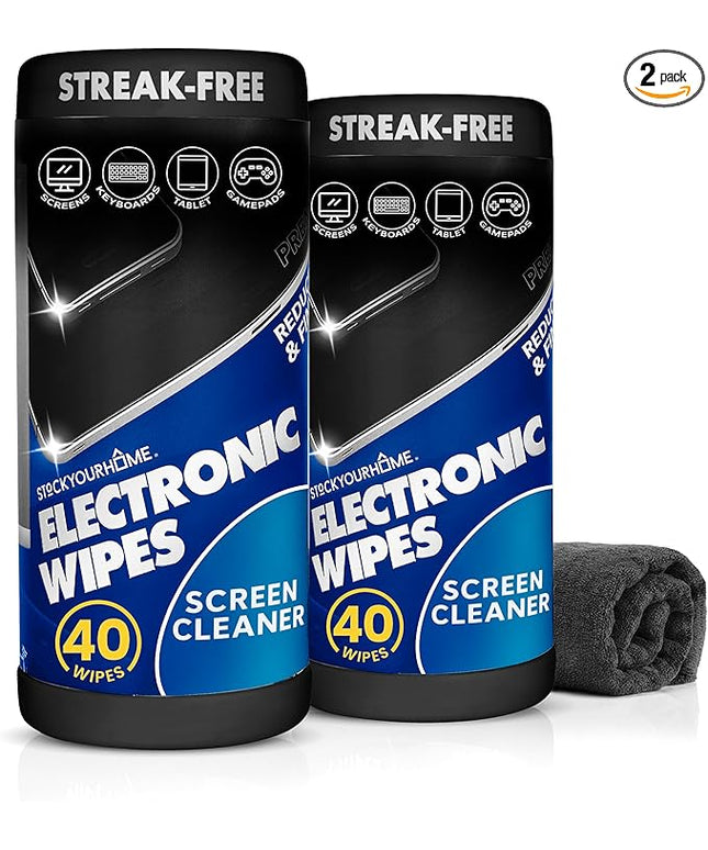 Electronic Screen Cleaner Wipes (80 Count, 2 Pack), Streak Free Pre-Moistened Wipes for Cleaning TVs, Laptops, Phones, Watches, Glasses, Cameras and Computer Screens