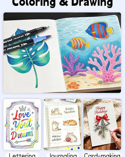 80 Colors Dual Tip Brush Pens, Fine Felt Tip and Brush Tips Colored Pens for Adults, Coloring Markers for Coloring Book Bullet Journaling Note Taking Hand Lettering