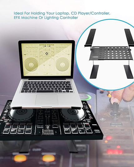 Pyle Portable Adjustable Laptop Stand - 6.3 to 10.9 Inch Standing Table Monitor or Computer Desk Workstation Riser with Shelf Storage and Height Alignment for DJ, PC, Gaming, Home or Office - PLPTS26