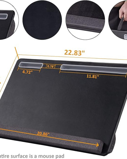 Extra Large Lap Laptop Desk - Full PU Material Mouse Pad Gaming Tray - Portable LapDesk with Phone Holder & Wrist Rest for Notebook, MacBook, Tablet, Bed, Sofa(Black, Fit Up 17.3-in Laptops)