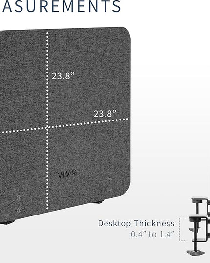 VIVO Clamp-on 24 x 24 inch Privacy Panel, Sound Absorbing Cubicle Desk Divider, Acoustic Partition, Dark Gray, PP-1-V024D