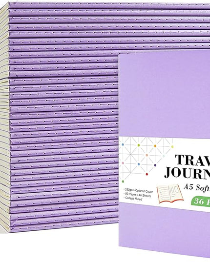 feela 36 Pack Soft Cover Journal Bulk, Lined Blank Travel Journal for Women Men Writing, Notebooks College Ruled for Work, Note Taking Notebook School Business Supplies, 8.2” x 5.5”, A5, Light Purple