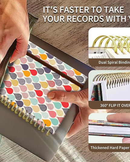 Spiral Journal Notebook, A5 Cute Notebooks for Women Men, College Ruled Hardcover Notebook for Work & Note Taking, 60 Pages Double-Wire Journals for Writing Water Drop Dots