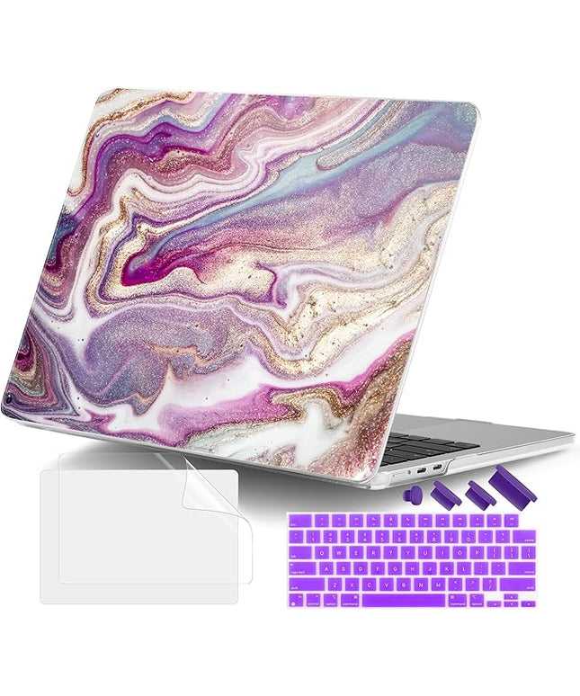 DONGKE for M4 MacBook Air 13.6 Inch Case 2025 2024 2023 2022 Model A3240 A3113 A2681 M3 M2 Chip, Plastic Hard Shell Case Cover with Touch ID for MacBook Air 13 Inch M4 - Marbling Art
