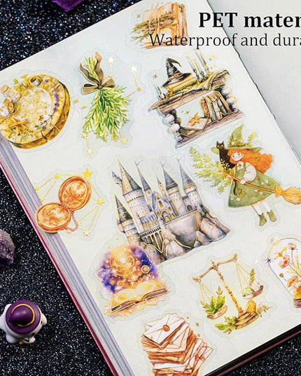 AuriicLeaf Magic-Themed PET Sticker Set, 80PCS Fantasy Adventure Stickers for Scrapbooking, Journaling, DIY Crafts, and Art Supplies